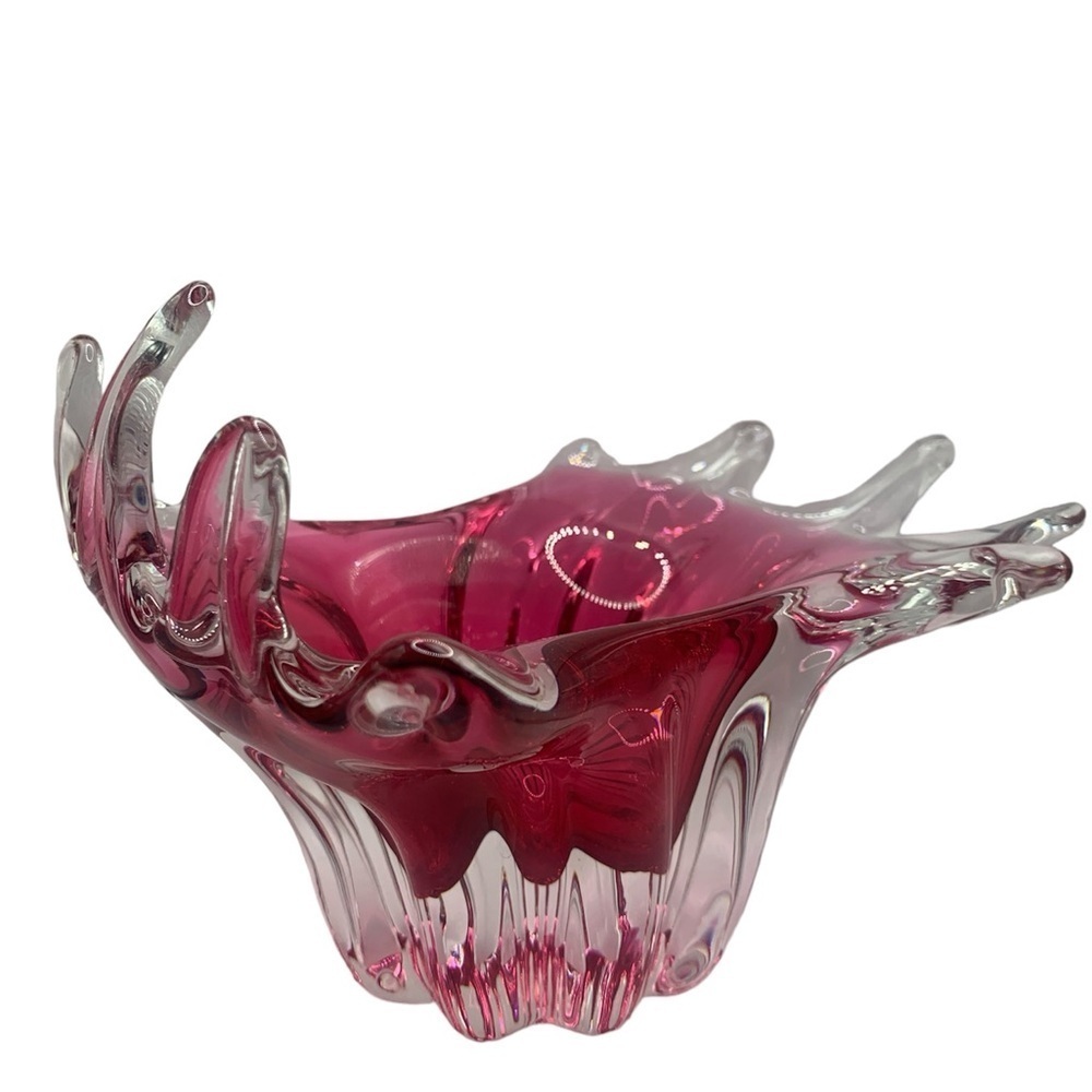 Art Glass Vintage bowl, red/cranberry color, by Egermann, Czech Republic. - Picture 4 of 9
